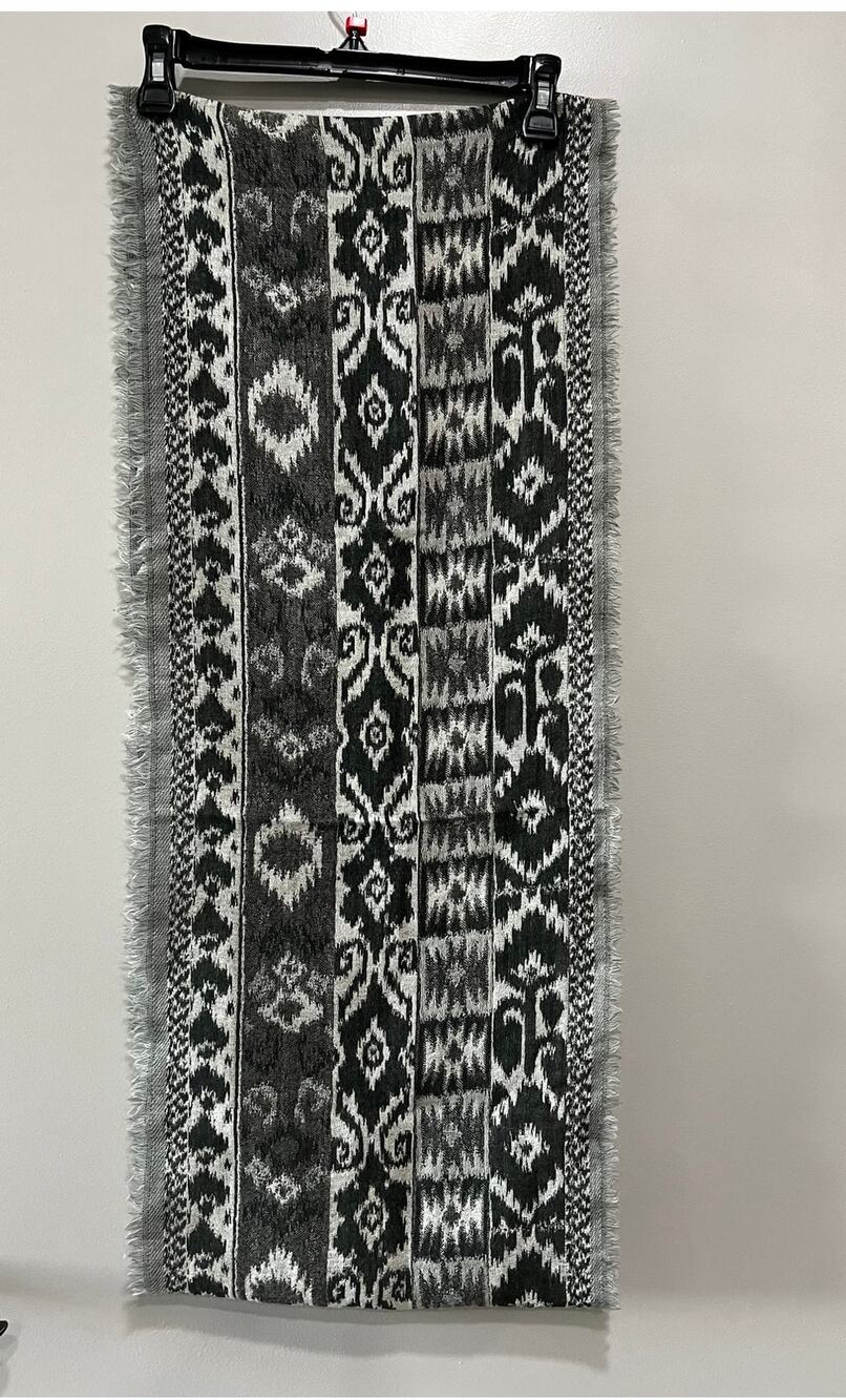 Soft Infinity loop Woolen Scarf Boho Geometric Tribal Ikat print with fringe